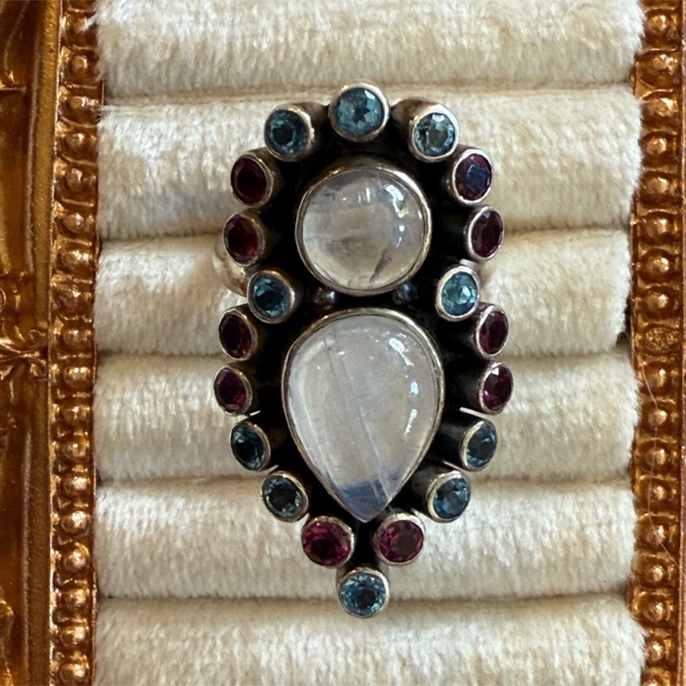 Vintage Nicky Butler Rainbow Moonstone Multigem Ring 925 Size 8 - Picture 7 of 7